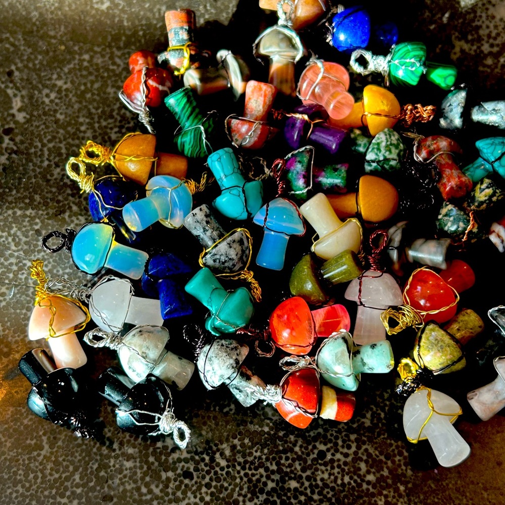 Handmade wire wrapped mushroom shaped crystals!!